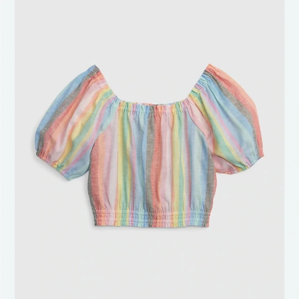 Gap Kids | Two Piece Striped Rainbow Puff-Sleeve Crop Top and Skirt Girls Medium
